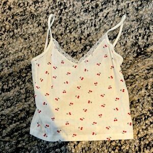 BRANDY MELVILLE Cherry Print Lace Trim Cami Top / one size
